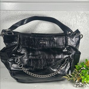 MICHE Black Shoulder Bag Chain Accent Camel Color Lining 
Large MICHE Bag Purse